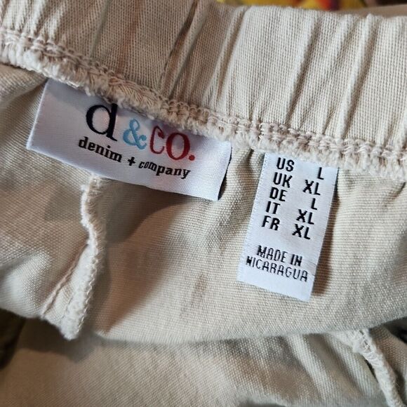 D&Co Cropped Pants Sz Lg Ivory Beige cotton elastane elastic waist stretch pullo - Picture 7 of 10